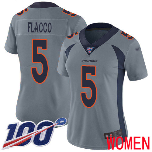 Women Denver Broncos #5 Joe Flacco Limited Silver Inverted Legend 100th Season Football NFL Jersey